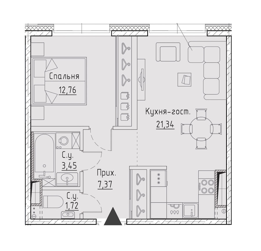 1-комнатная квартира 46.64 м², 8/9 эт., ЖК «LEGENDA Чёрная речка 41»